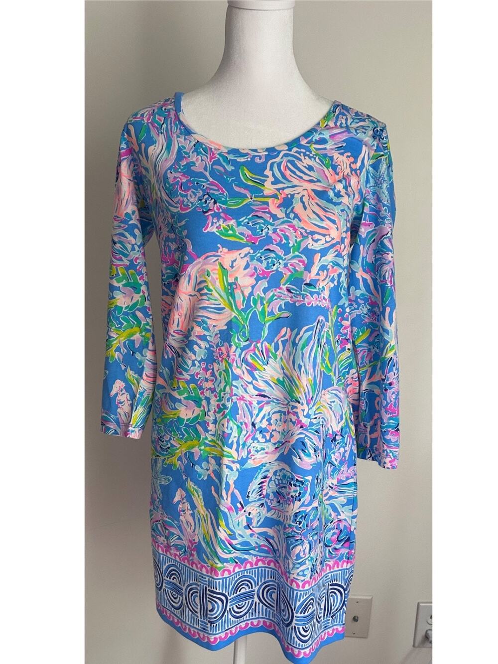 NWT! Lilly Pulitzer Beacon "All Together Now" 3/4 Sleeve Colorful Dress, Medium